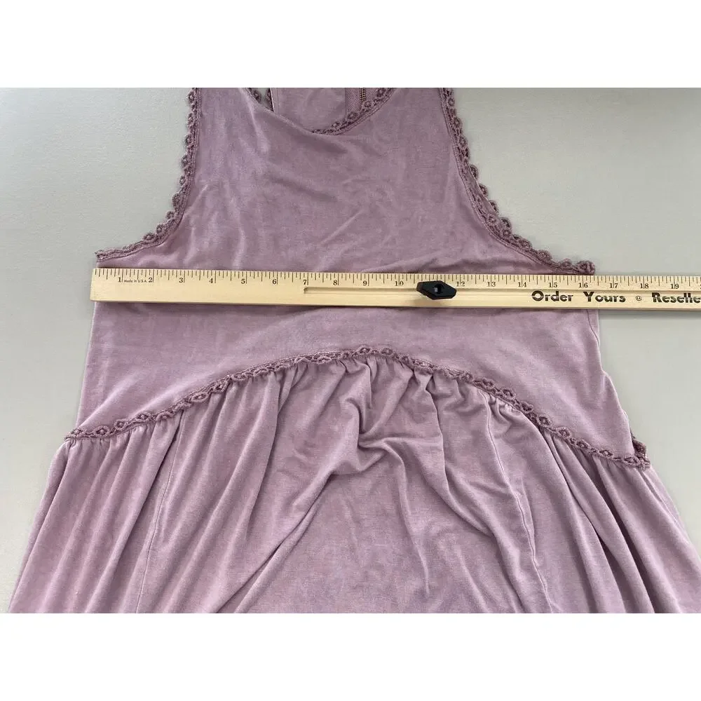 POL Dress Womens Large Dusty Pink Crochet Trim Maxi Boho Flowy Festival Slip Sun - Picture 7 of 13